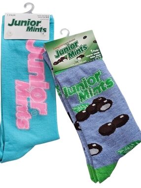 Junior Mints 2 Pair Of Novelty Men's Crew Socks - Aqua & Light Blue.